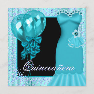 Party Dress Balloons Purple Teal Blue Quinceanera Invitation