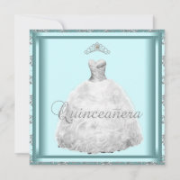 Party Dress Tiara Teal Blue White Quinceanera