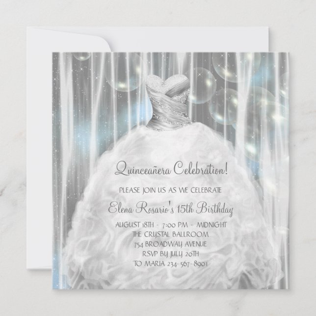 Party Dress White and Blue Quinceanera Invitations (Front)