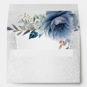 Party Dusty Blue Watercolor Flowers Silver Shiny Envelope