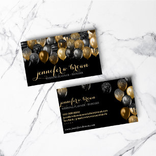Party Event Organisation Gold Black Balloon Business Card