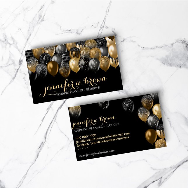 Party Event Organisation Gold Black Balloon Business Card (Party Event Organisation Gold Black Balloon Business Card)