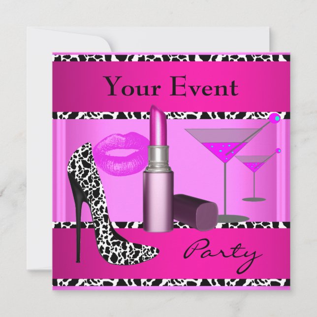 Party Event Shoes Pink Lipstick Invitation (Front)