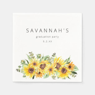 Party Event Sunflower & Eucalyptus Floral Name Napkin
