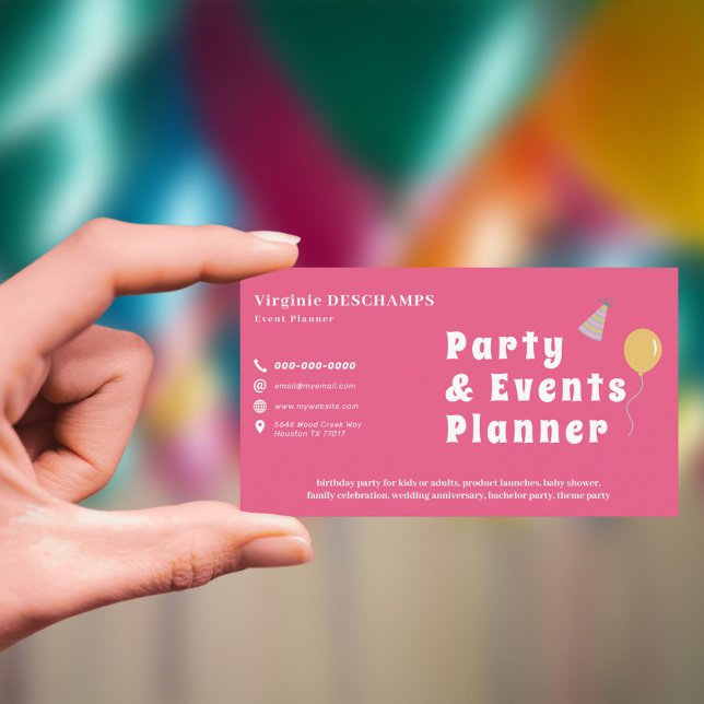 Party & Events Planner Pink Business Card (Party & Events Planner Pink Business Card)