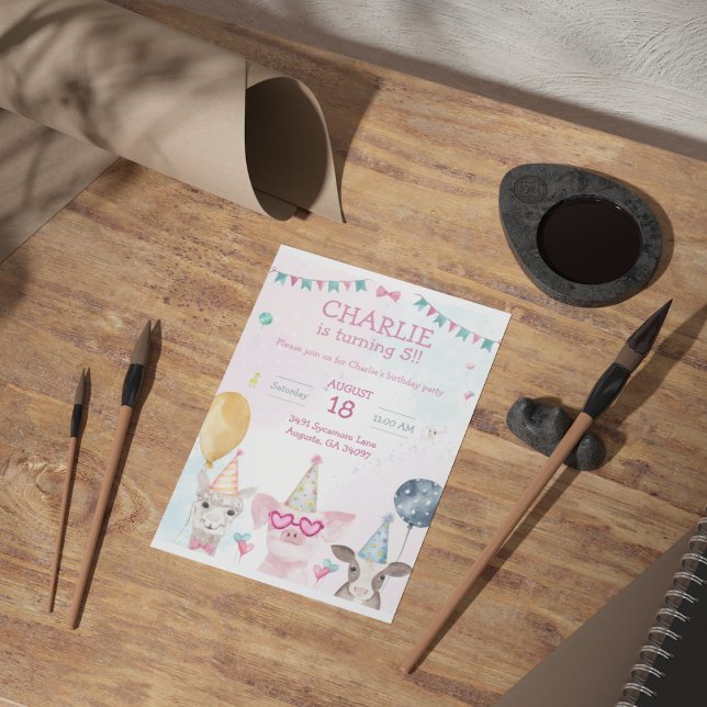 Party Farm Animals Birthday Whimsy Invitation (Creator Uploaded)