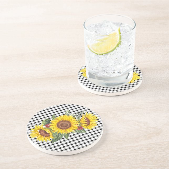 Party Favour for Ladies Gingham & Sunflowers Coaster (Side)