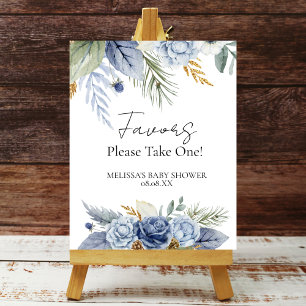 Party Favour Signs Greenery Dusty Blue Flower