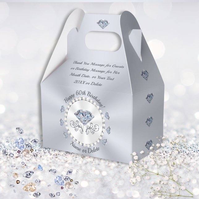 Party Favours for 60th Birthday Ideas, Personalise Favour Box (60th wedding anniversary favors, boxes. Diamond anniversary party supplies. Diamonds and Pearls!)