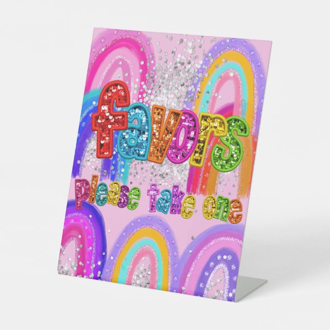 Party Favours Sequin Rainbow Pedestal Sign (Front)