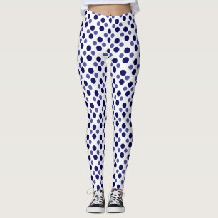 Party Festive blue polka dots on white Leggings