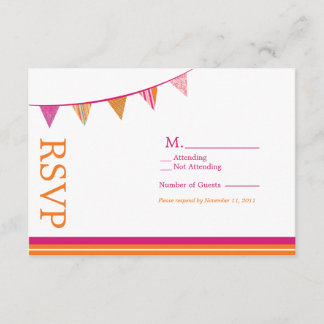 Party Flags RSVP Card - Pink & Orange