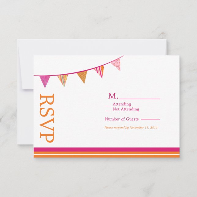 Party Flags RSVP Card - Pink & Orange (Front)