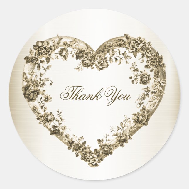 Party Floral Golden Ornate Heart Frame Elegant Classic Round Sticker (Front)