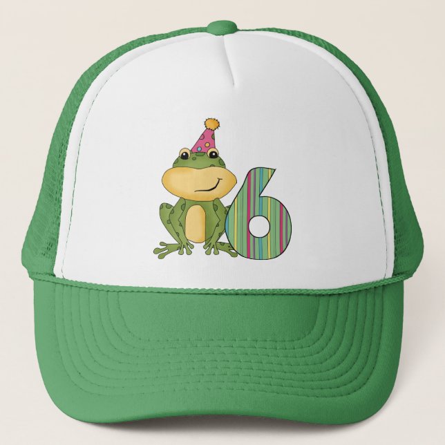 Party Frog 6th Birthday T-shirts and Gifts Trucker Hat (Front)