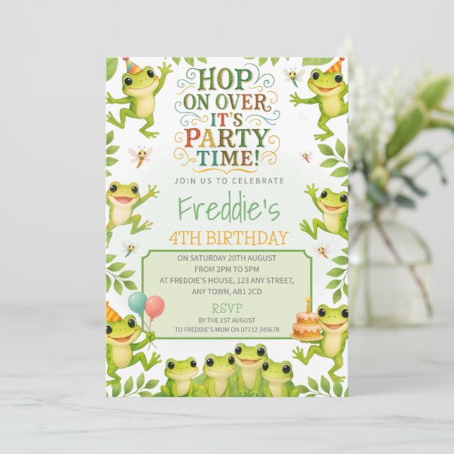 Party Frogs Birthday Invitation Frog Party Theme (Standing Front)