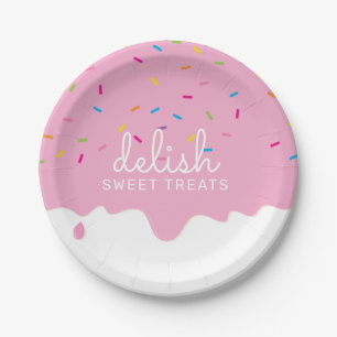 PARTY FROSTING DRIPS cute sprinkles pink heart Hea Paper Plate