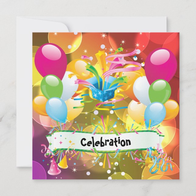 Party Fun Balloons Streamers Celebration Invitation (Front)
