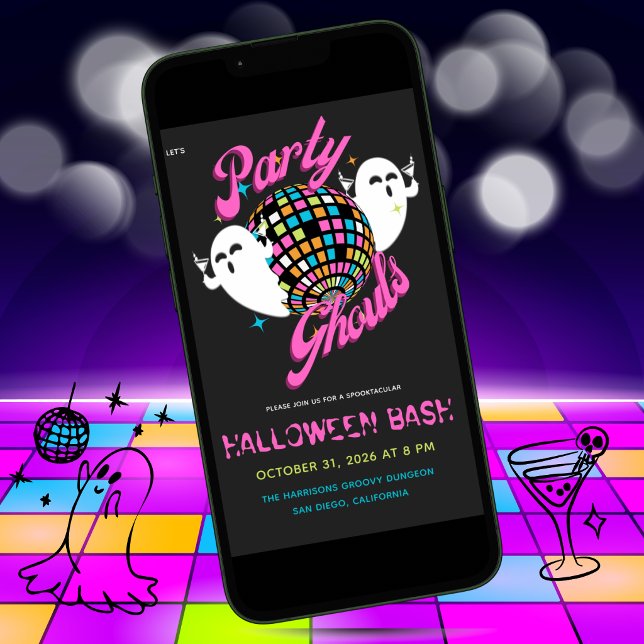 Party Ghouls Retro Halloween Ghosts Invitation (Creator Uploaded)