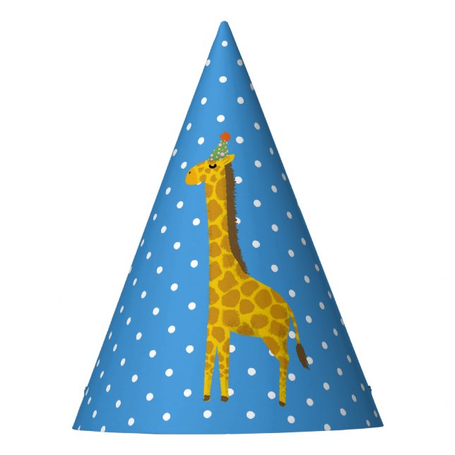 Party Giraffe Blue with White Dots Party Hat (Front)