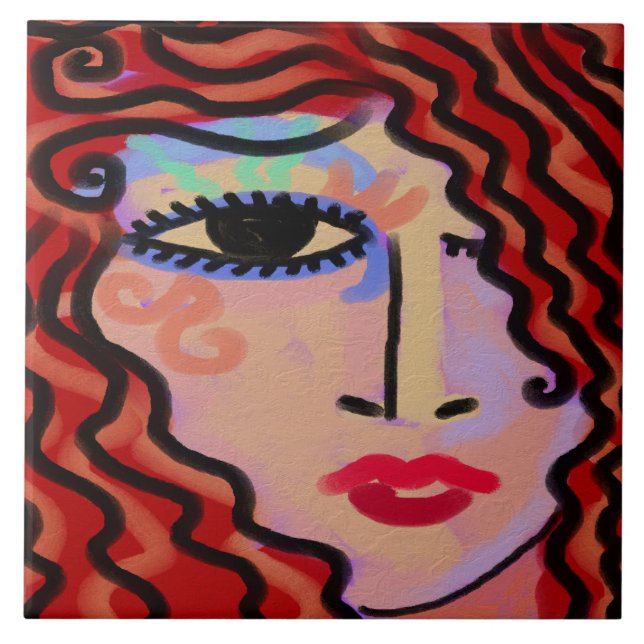 Party Girl Abstract Digital Portrait of a Woman Tile (Front)