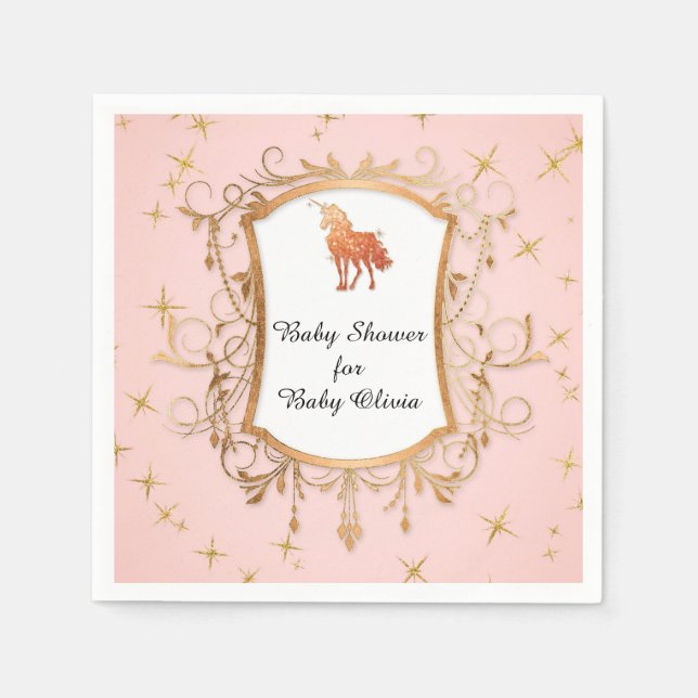 Party Girl Baby Shower Magical Unicorn Rose Gold Napkin (Front)