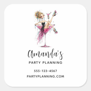 Party Girl in a Martini Glass Business Square Sticker