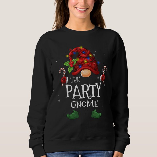 Party Gnome Buffalo Plaid Christmas Tree Light Sweatshirt (Front)