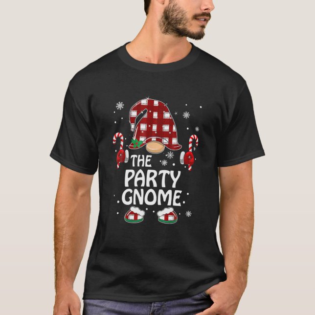 Party Gnome Buffalo Plaid Matching Family Christma T-Shirt (Front)