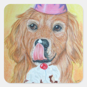 Party Golden Retriever Square Sticker