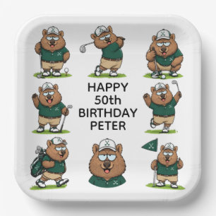 party golfing wombats paper plate