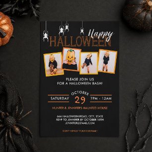 Party Halloween 4 Photo Spiders Party Invite