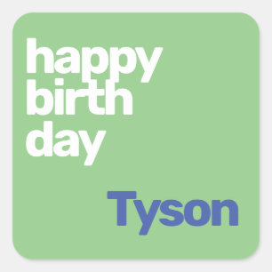 party happy birthday minimal purple green square sticker