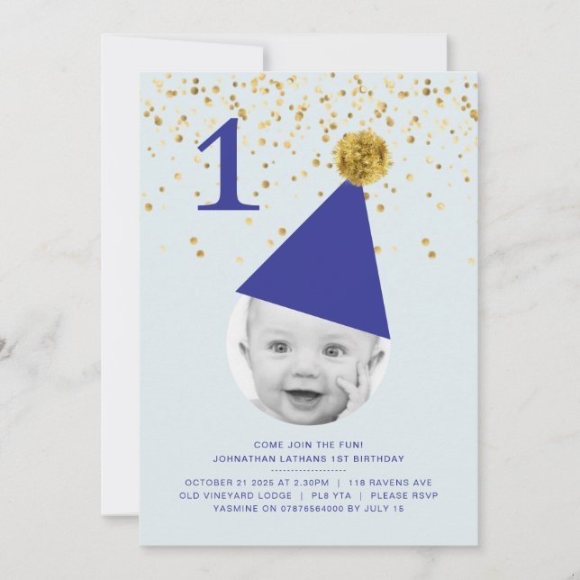 Party Hat - 1st Birthday Invitation (Front)