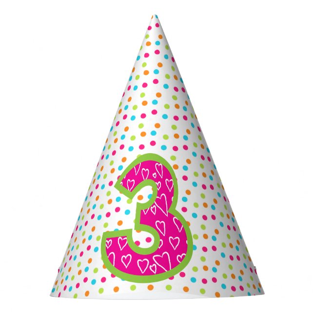 Party Hat/3rd Birthday with Polka Dots Hat (Front)