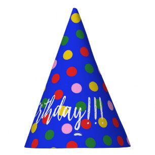 Party Hat_blue with colourful dots, editable text Hat