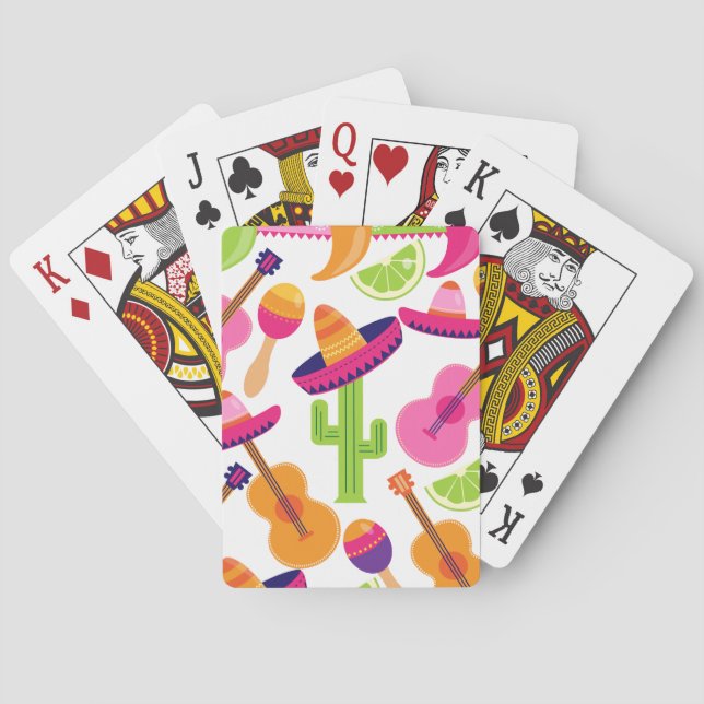 Party Hat Cactus Limes Peppers Maracas Celebration Playing Cards (Back)