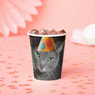 Party Hat Grey Cat Paper Cups