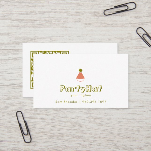 Party Hat Logo | Editable Colour | QR Code Business Card (Front/Back In Situ)