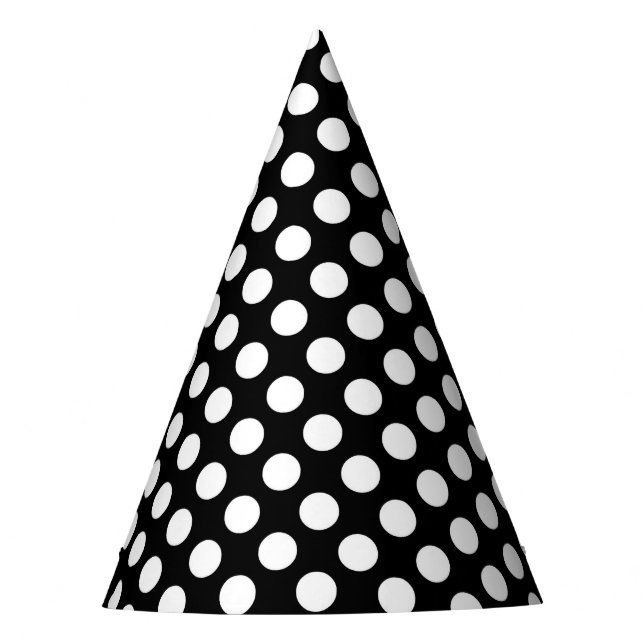 Party Hat with white polka dots on black (Front)