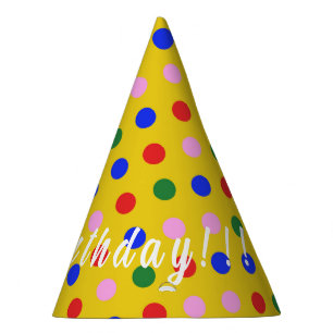Party Hat_yellow with colourful dots, editable tex Hat