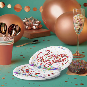 Party Hats and Confetti New Years Paper Plate