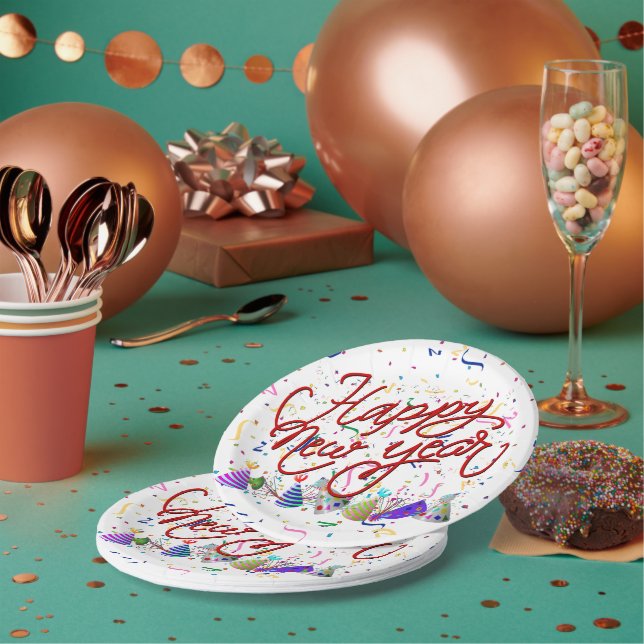 Party Hats and Confetti New Years Paper Plate (Multi)