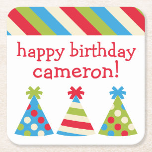 Party Hats Personalized Paper Coasters