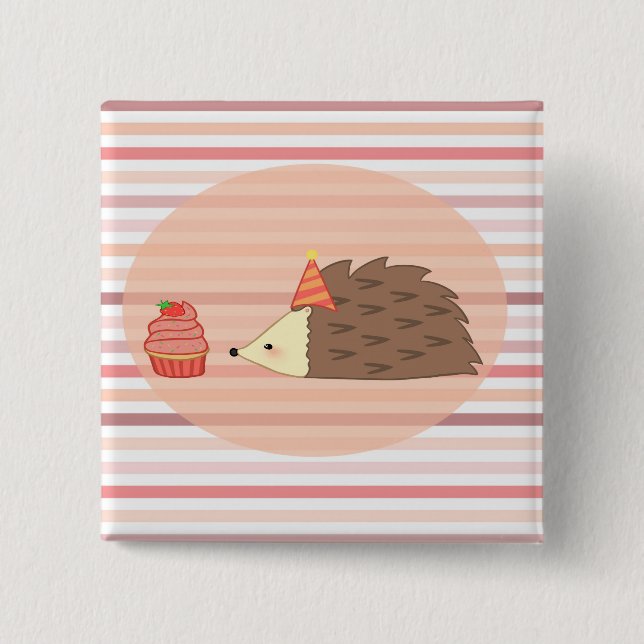 Party Hedgehog and Cupcake 15 Cm Square Badge (Front)