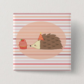 Party Hedgehog and Cupcake 15 Cm Square Badge