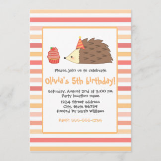 Party Hedgehog and Cupcake Invitation