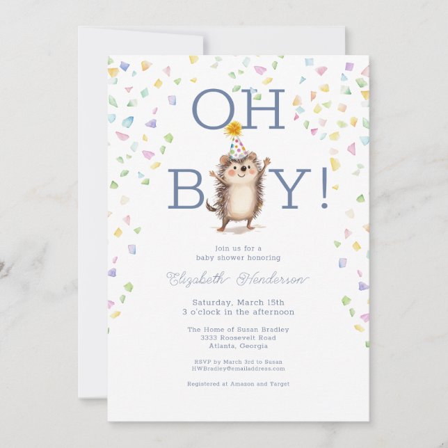 Party Hedgehog It's A Boy Baby Shower Invitation (Front)