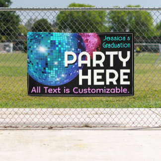 Party Here. Customisable. Disco Ball Announcement  Banner