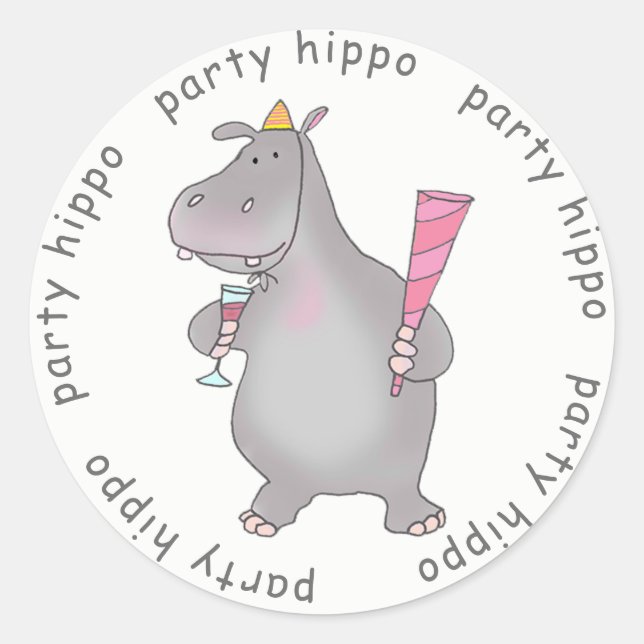 Party Hippo Classic Round Sticker (Front)